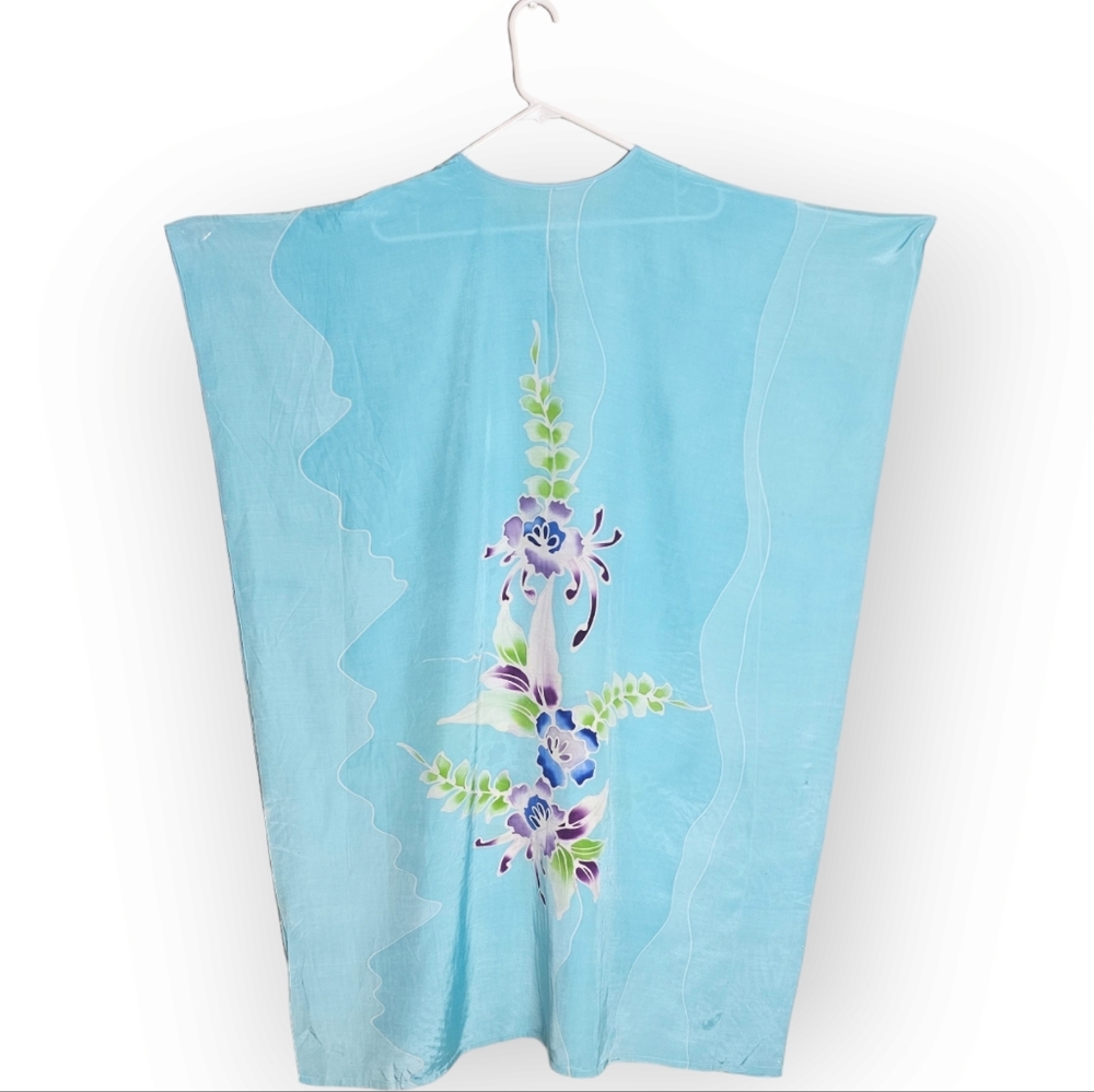 Kaftan in Sky Blue with giant orchid in purple size OS - Picture 4 of 6